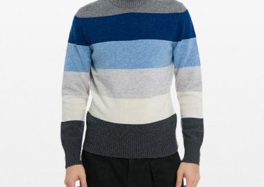 +39MASQ Ανδρικό Γκρι Grey Hign Neck Sweater - +39MASQ - 