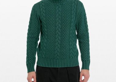 +39MASQ Ανδρικό Γκρι Mountain Green Turtle Neck Sweater - +39MASQ - 
