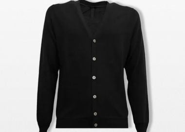 +39MASQ Ανδρικό Μαύρο V-Neck Knitted Button Down Cardigan In Black - +39MASQ - 