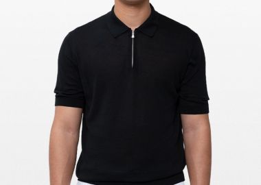 +39MASQ Ανδρικό Μαύρο Zipped Polo T-Shirt - +39MASQ - 