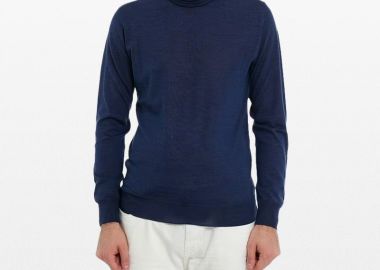 +39MASQ Ανδρικό Μπλε Hign Neck Sweater In Darksea Blue - +39MASQ - 