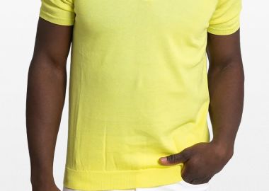 +39MASQ Ανδρικό Neon Yellow V-Neck Knitted Button Down Cardigan - +39MASQ - 
