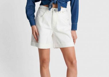 'ALE γυναικείο denim σορτς με ρεβέρ - 8922979 Λευκό - 'ALE - 