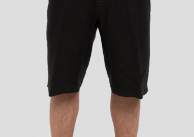 120% LINO Ανδρικό Μαύρο Linen Shorts In Black - 120% LINO - 