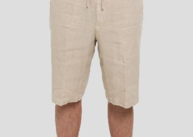 120% LINO Ανδρικό Μπεζ Drawstring Linen Bermuda Shorts - 120% LINO - 