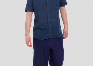 120% LINO Ανδρικό Μπλε Lino Shirt Natural Blue - 120% LINO - 