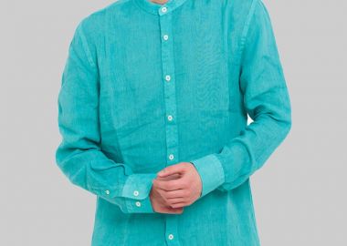 120% LINO Ανδρικό Μπλε Long-Sleeves Linen Shirt - 120% LINO - 