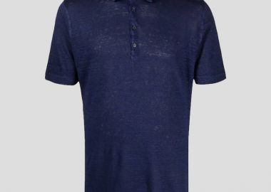 120% LINO Ανδρικό Μπλε Μélange Semi-Sheer Polo Shirt - 120% LINO - 
