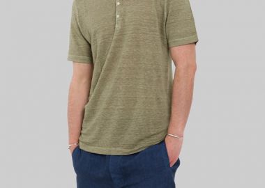 120% LINO Ανδρικό Πράσινο Mélange Semi-Sheer Polo Shirt - 120% LINO - 