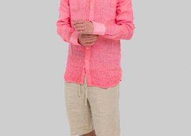 120% LINO Ανδρικό Ροζ Long-Sleeves Linen Shirt - 120% LINO - 