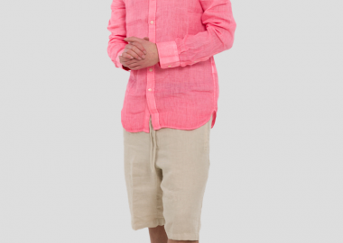 120% LINO Ανδρικό Ροζ Plain Linen Shirt - 120% LINO - 