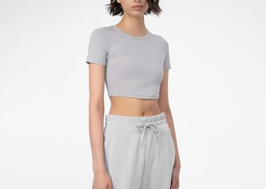 4F WOMEN'S PLAIN CROP-TOP T-SHIRT ΓΚΡΙ - 4F - 