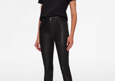 7 For All Mankind γυναικείο δερμάτινο ψηλόμεσο παντελόνι πεντάτσεπο Skinny Fit - JSCC5430BK Μαύρο - 7 FOR ALL MANKIND - 