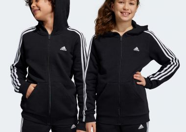 ADIDAS ESSENTIALS 3-STRIPES FLEECE FULL-ZIP HOODIE ΜΑΥΡΟ - ADIDAS PERFORMANCE - 