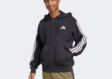 ADIDAS ESSENTIALS 3-STRIPES FLEECE FULL-ZIP HOODIE ΜΑΥΡΟ - ADIDAS PERFORMANCE - 