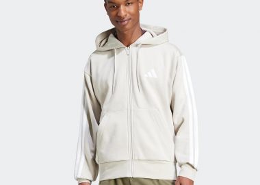 ADIDAS ESSENTIALS 3-STRIPES FLEECE FULL-ZIP HOODIE ΜΠΕΖ - ADIDAS PERFORMANCE - 