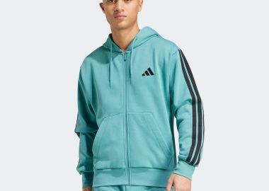 ADIDAS ESSENTIALS 3-STRIPES FLEECE FULL-ZIP HOODIE ΜΠΛΕ - ADIDAS PERFORMANCE - 
