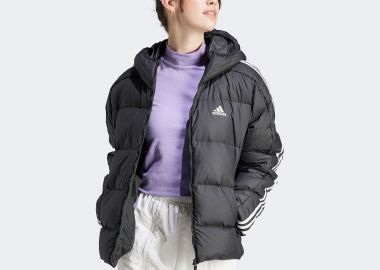 ADIDAS ESSENTIALS 3-STRIPES MID DOWN HOODED JACKET ΜΑΥΡΟ - ADIDAS PERFORMANCE - 