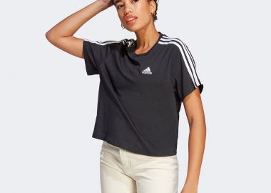 ADIDAS ESSENTIALS 3-STRIPES SINGLE JERSEY CROP TOP T-SHIRT ΜΑΥΡΟ - ADIDAS PERFORMANCE - 