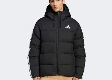 ADIDAS ESSENTIALS CLIMAWARM 3-STRIPES PUFFER DOWN HOODED JACKET ΜΑΥΡΟ - ADIDAS PERFORMANCE - 
