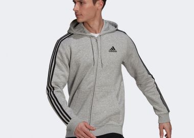 ADIDAS ESSENTIALS FLEECE 3-STRIPES FULL-ZIP HOODIE ΓΚΡΙ - ADIDAS PERFORMANCE - 