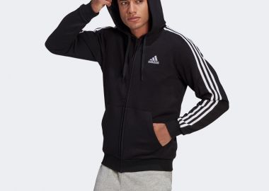 ADIDAS ESSENTIALS FLEECE 3-STRIPES FULL-ZIP HOODIE ΜΑΥΡΟ - ADIDAS PERFORMANCE - 