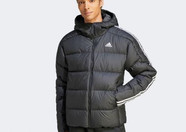 ADIDAS ESSENTIALS MIDWEIGHT DOWN HOODED MEN'S JACKET ΜΑΥΡΟ - ADIDAS PERFORMANCE - 