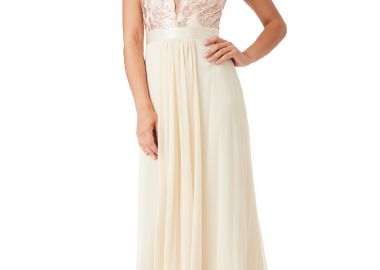 αέρινο φόρεμα delicate deep V tulle paillettes σε champagne - PerfectDress.gr - 