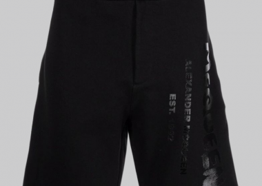 ALEXANDER MCQUEEN Ανδρικό Μαύρο Logo-Print Track Shorts - ALEXANDER MCQUEEN - 