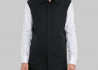 ALEXANDER MCQUEEN Ανδρικό Μαύρο Stretch Black And White Cotton Shirt - ALEXANDER MCQUEEN - 