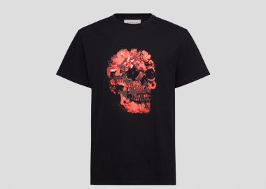 ALEXANDER MCQUEEN Ανδρικό Μαύρο Wax Flower Skull Printed T-shirt - ALEXANDER MCQUEEN - 