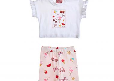 Alouette βρεφικό σετ crop top με κολάν και κορδέλα μαλλιών (3 τεμάχια) - 00470964 Λευκό - ALOUETTE - 