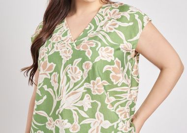 Αμάνικη μπλούζα εμπριμέ φλοράλ όψη λινό -  - 