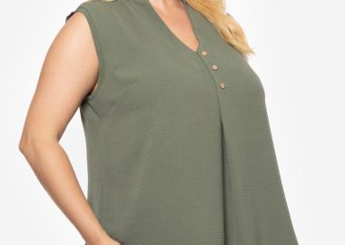 Αμάνικη μπλούζα με κουμπιά σε χακί χρώμα -  - 