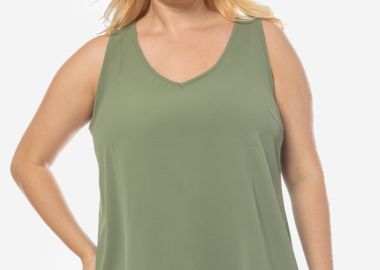 Αμάνικη μπλούζα με V σε χακί χρώμα -  - 