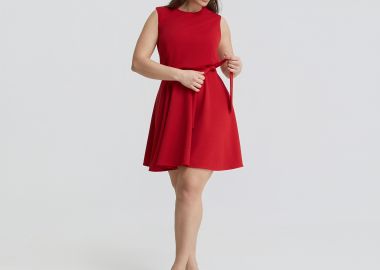 Αμάνικο φόρεμα σε flare γραμμή με ζώνη - MAT FASHION - 