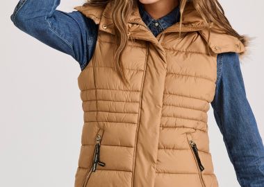 Αμάνικο καπιτονέ puffer μπουφάν με αποσπώμενη γούνα - FUNKY BUDDHA - 