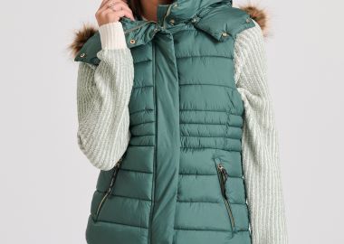 Αμάνικο καπιτονέ puffer μπουφάν με αποσπώμενη γούνα - FUNKY BUDDHA - 