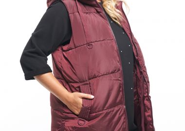 Αμάνικο μακρύ μπουφάν με φερμουάρ στο πλάι σε μπορντώ χρώμα -  - 