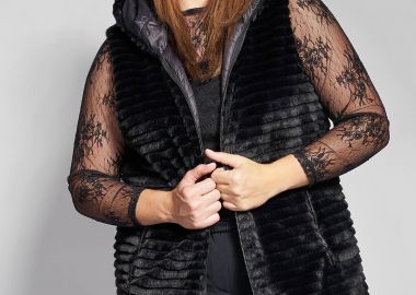 Αμάνικο μπουφάν διπλής όψης με γούνα -  - 