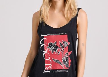 Αμάνικο t-shirt με blossom τύπωμα και raw cuts - FUNKY BUDDHA - 