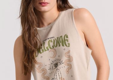 Αμάνικο t-shirt με τύπωμα σε boho look - FUNKY BUDDHA - 