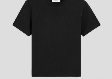 AMI PARIS Ανδρικό Μαύρο Black Cotton Ami de Coeur T-Shirt - AMI PARIS - 
