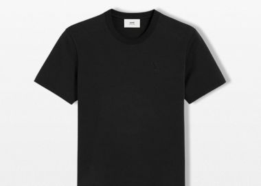 AMI PARIS Ανδρικό Μαύρο Black Cotton Ami De Coeur T-Shirt - AMI PARIS - 