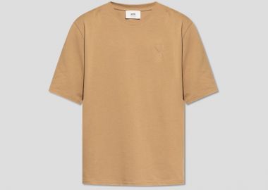 AMI PARIS Ανδρικό Μπεζ Ami De Coeur Embossed T-Shirt - AMI PARIS - 