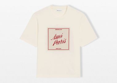 AMI PARIS Ανδρικό Μπεζ Heritage Print T-shirt - AMI PARIS - 