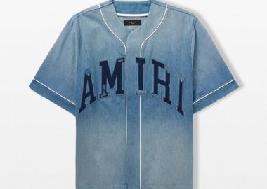 AMIRI Ανδρικό Μπλε Logo-Appliquéd Distressed Denim Shirt - AMIRI - 