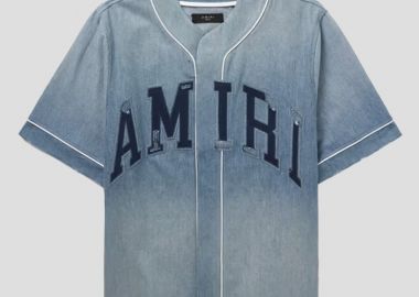 AMIRI Ανδρικό Μπλε Logo-Appliquéd Distressed Denim Shirt - AMIRI - 
