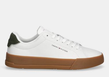 Ανδρικά Δερμάτινα Sneakers Tommy Hilfiger FM0FM05367-01V Λευκό-Πράσινο - Tommy Hilfiger - 