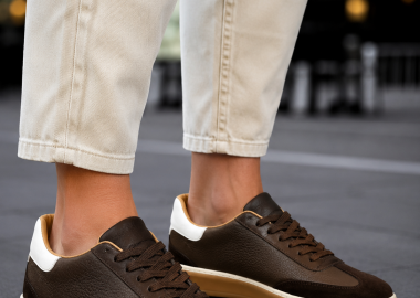 Ανδρικά καφέ δερμάτινα Sneakers με suede λεπτομέρεια HG177817K - Huxley and Grace - 